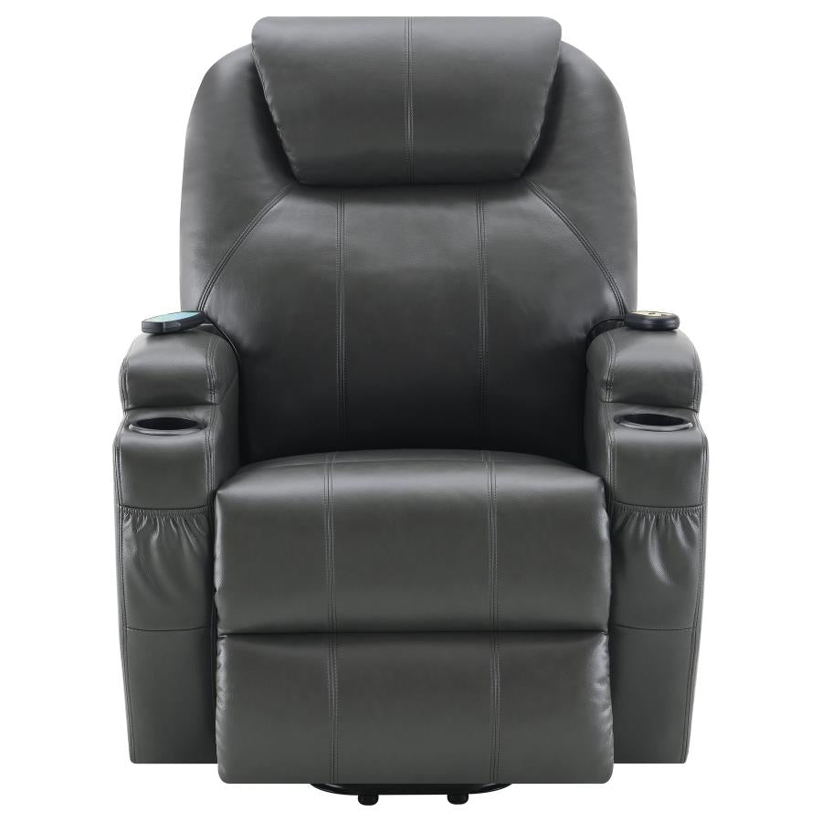 SANGER UPHOLSTERED POWER LIFT MASSAGE RECLINER CHARCOAL GREY