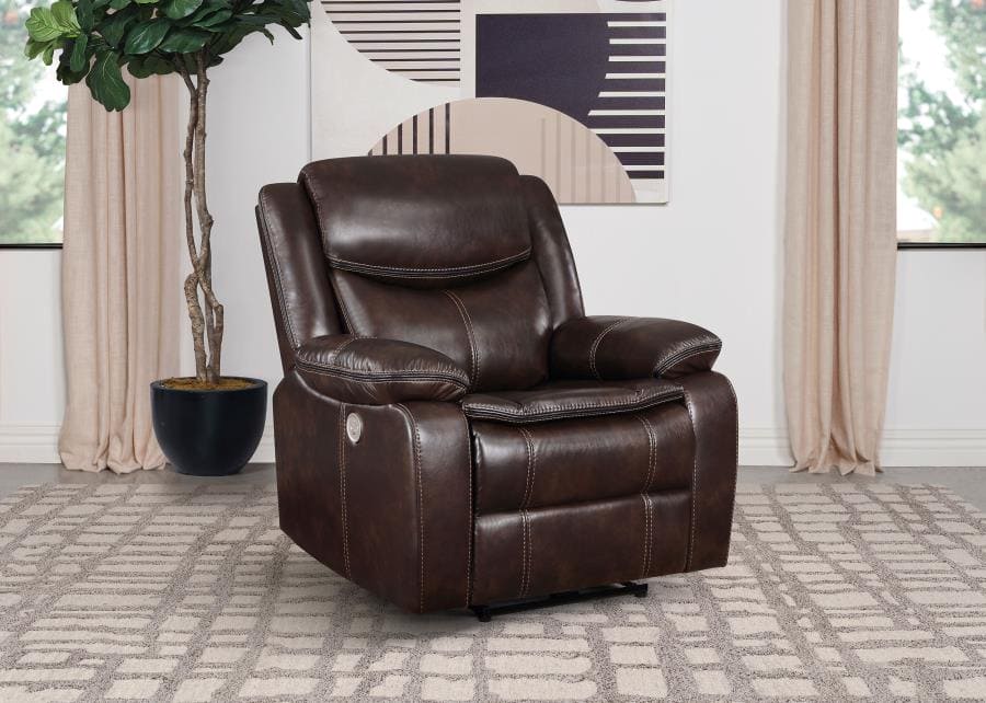 SYCAMORE UPHOLSTERED POWER RECLINING SECTIONAL SOFA BROWN