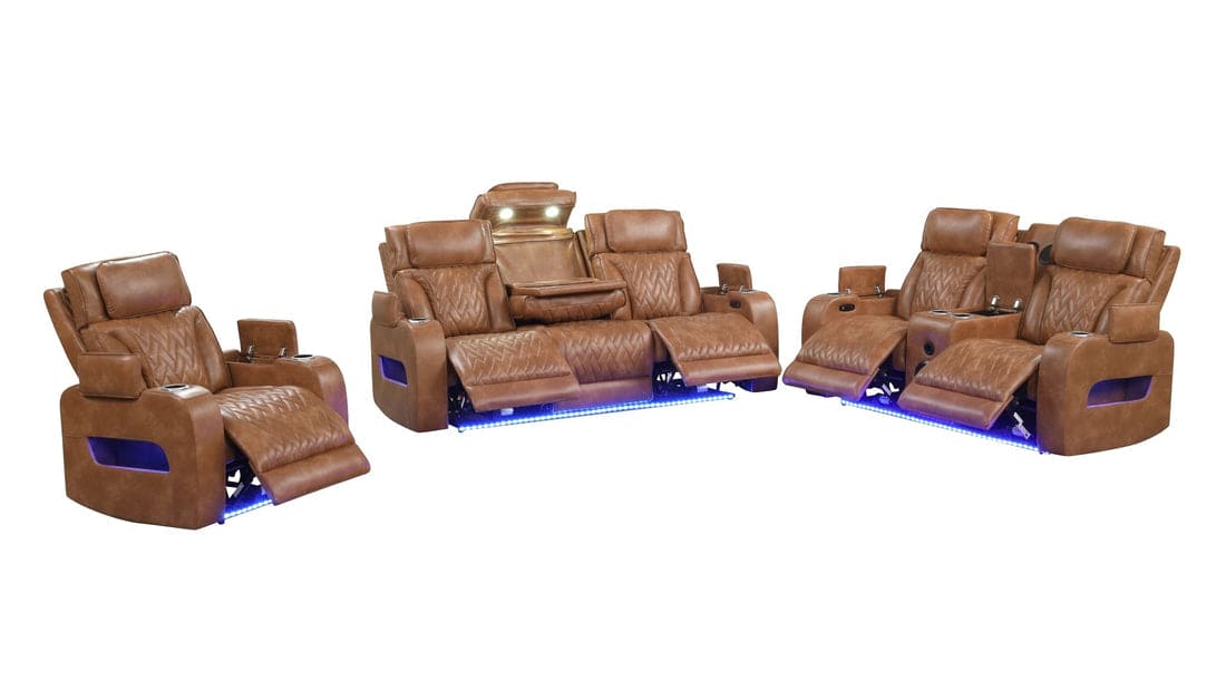 Skyline 3pcs Power Reclining Set(Brown Caramel)