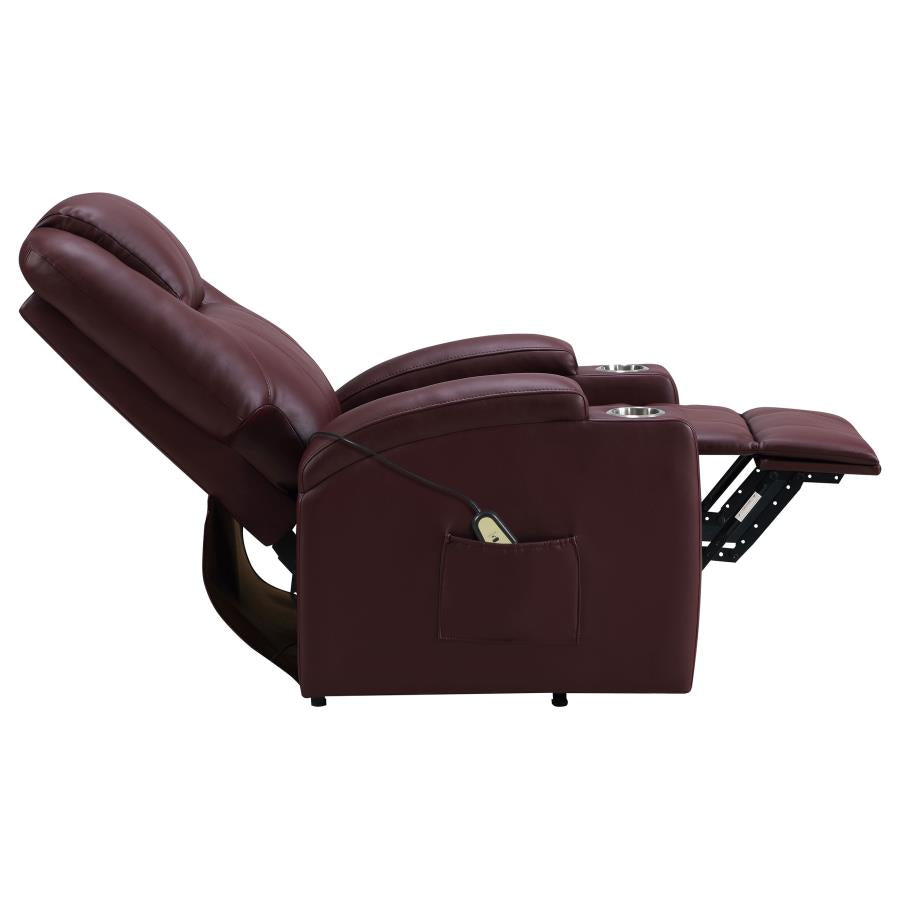 UPHOLSTERED POWER LIFT MASSAGE RECLINER WINE