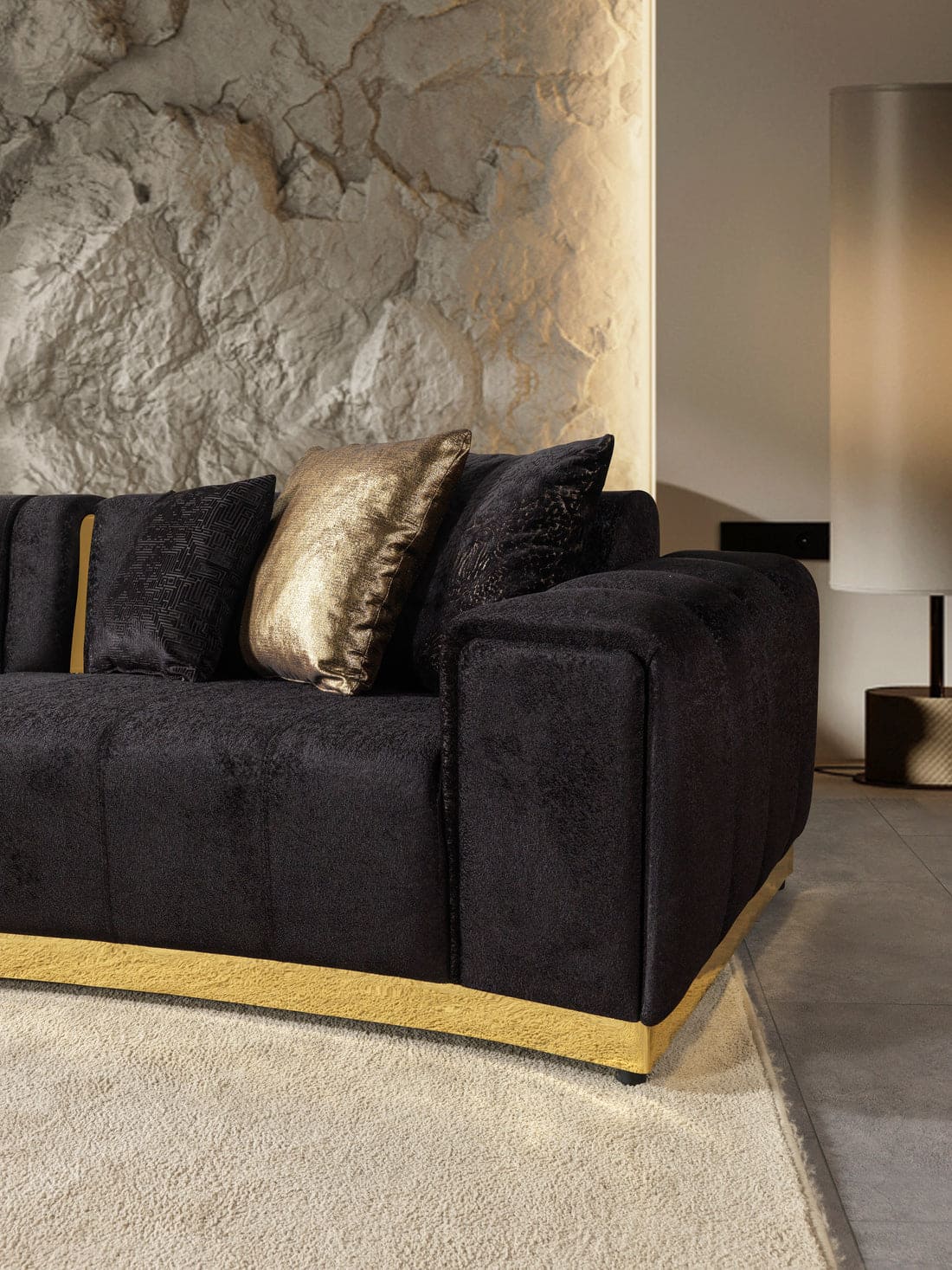 Michelle Ivory Velvet 3-Piece Curved 165" Sectional