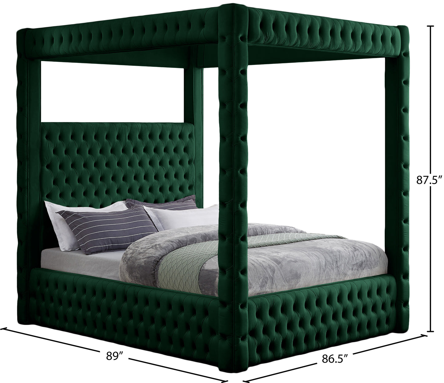 Royal One Canopy Velvet Bed Green