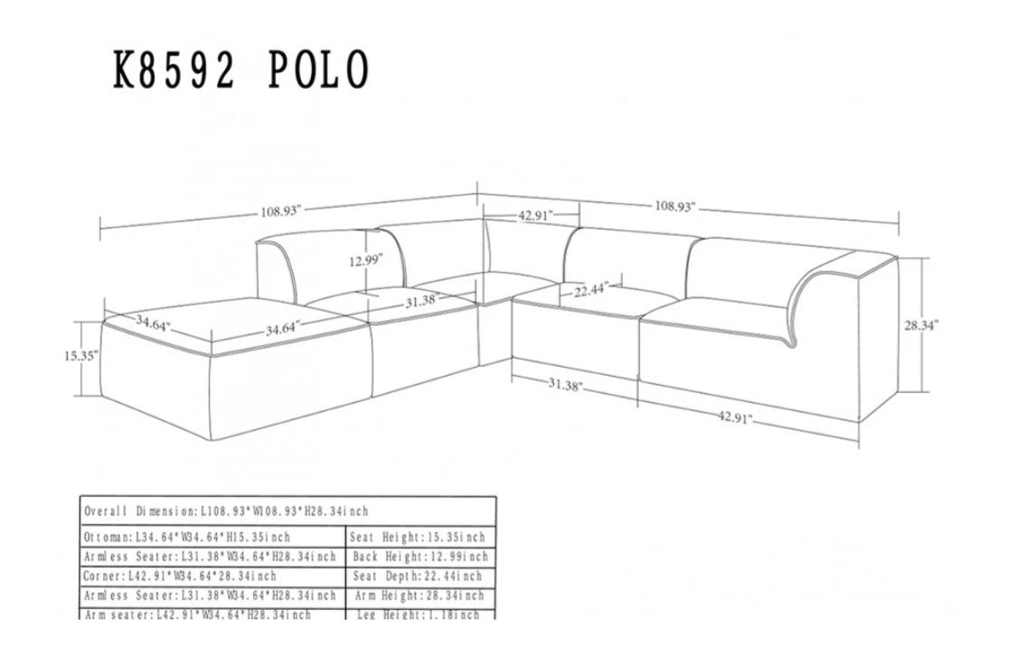 Divani Casa Polo - Modern Green + Blue + Grey Fabric Modular Sectional Sofa