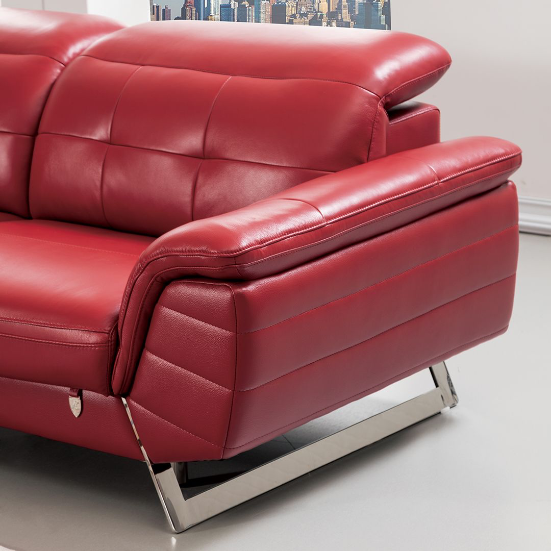 EK-L085 Red Italian Leather Sectional - Right Sitting