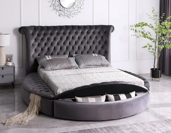 LUX GREY ROUND STORAGE BED