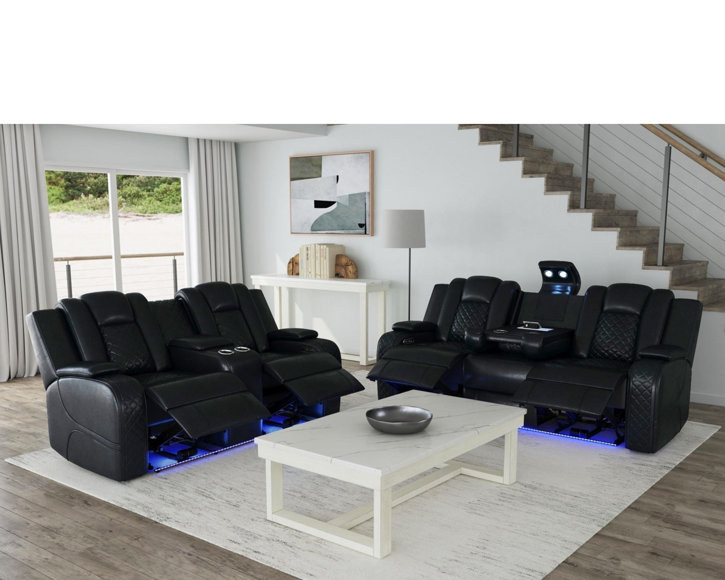 2pcs Carlo Black Reclining living room Set