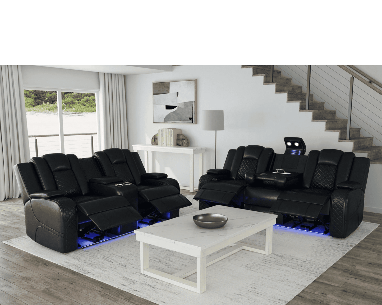 2pcs Carlo Black Reclining living room Set