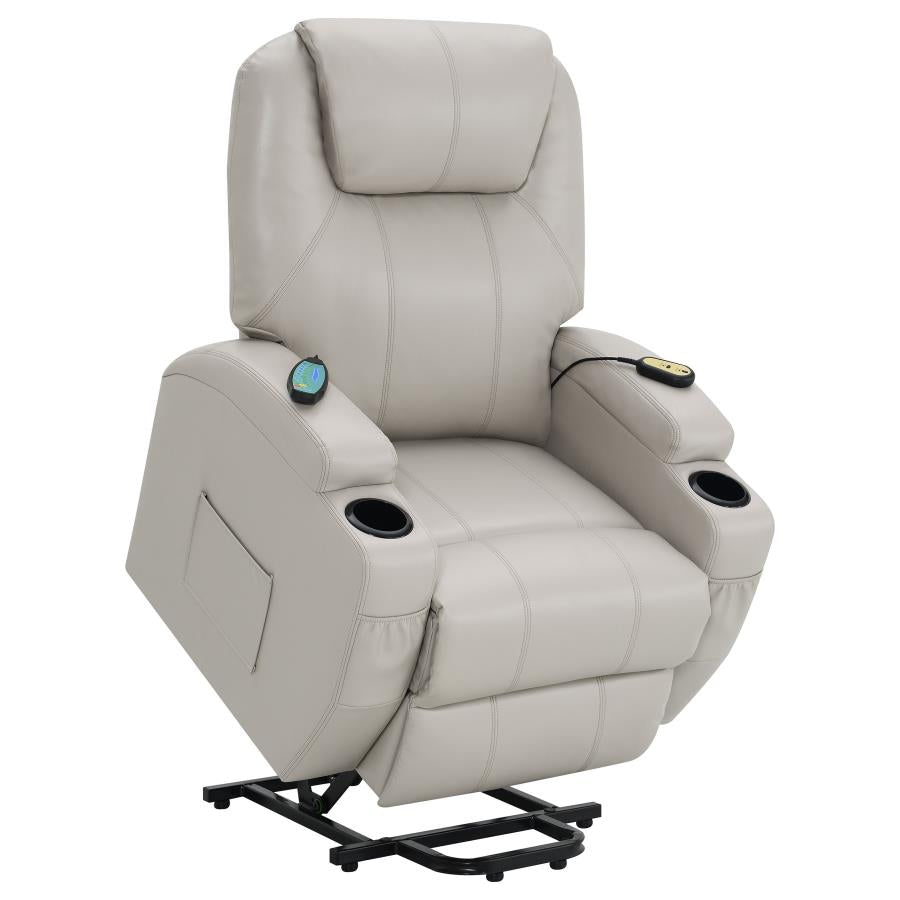 SANGER UPHOLSTERED POWER LIFT MASSAGE RECLINER CHAMPAGNE