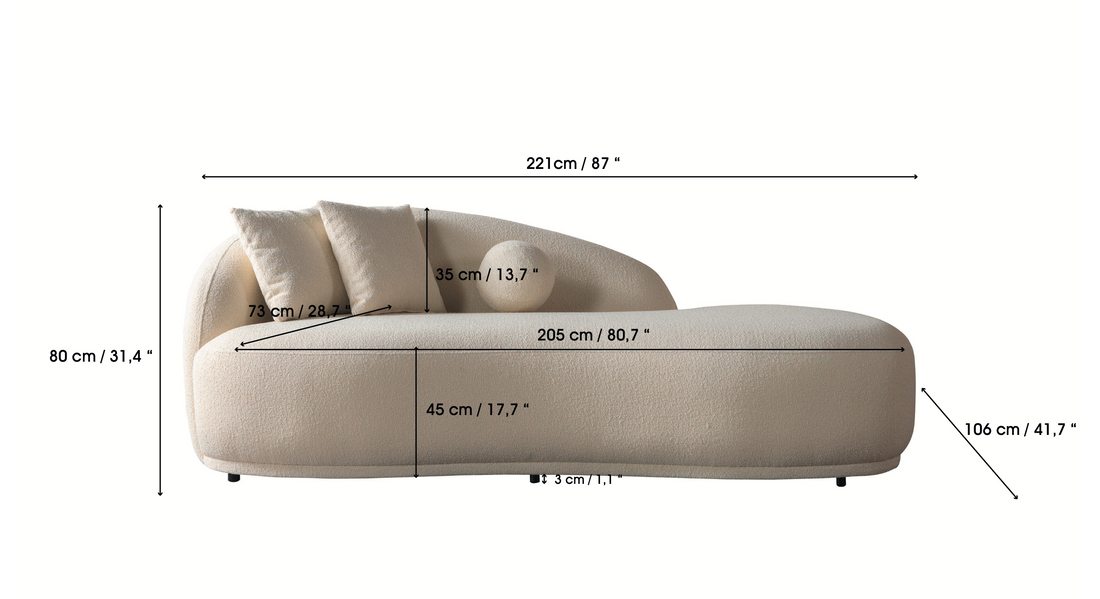 Bonita Ivory Boucle Sofa Chaise 87"