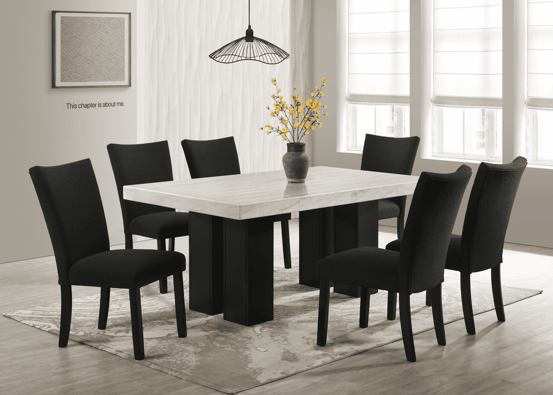 Finley10 Black - (GENUINE MARBLE) Table & 6-Chairs **NEW ARRIVAL**