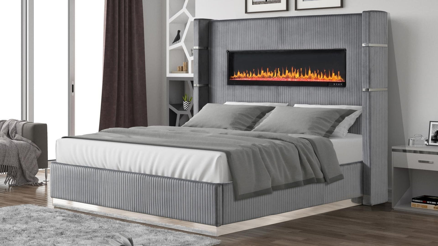 Lizelle Bed in Gray Fireplace Display