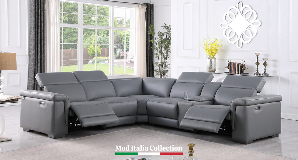 Leonardo Power Reclining Italian Leather Sectional 6pcs Grey