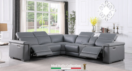 Leonardo Power Reclining Italian Leather Sectional 6pcs Grey