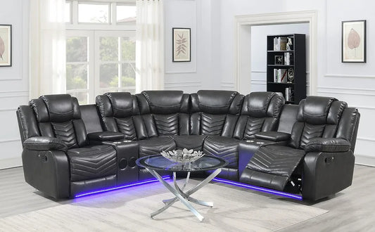 Lucky Reclining Sectional, LED, Bluetooth, Speakers Grey