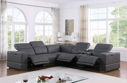 Franco Power Reclining Italian Leather Sectional 6pcs Dark Grey