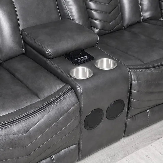 Lucky Reclining Sectional, LED, Bluetooth, Speakers Grey