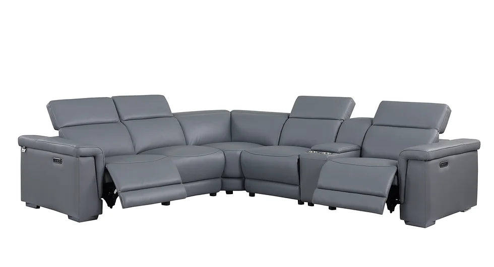 Leonardo Power Reclining Italian Leather Sectional 7pcs Grey
