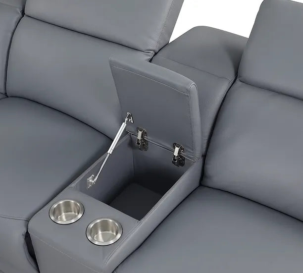 Leonardo Power Reclining Italian Leather Sectional 6pcs Grey