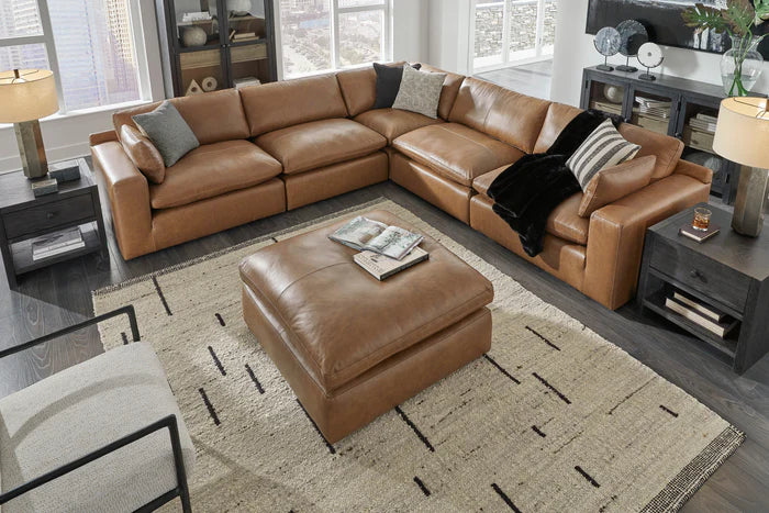 Ashley Emilia Caramel Leather 5-Piece Modular Sectional