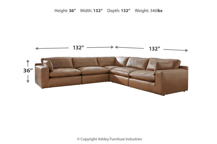 Ashley Emilia Caramel Leather 5-Piece Modular Sectional