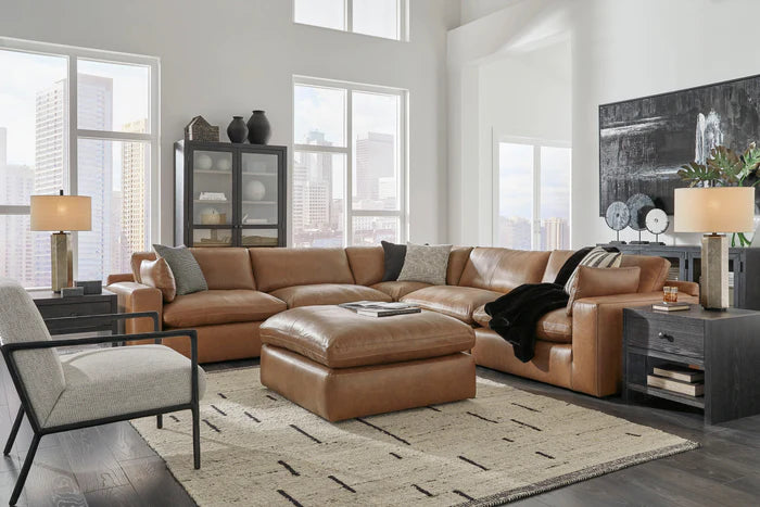 Ashley Emilia Caramel Leather 5-Piece Modular Sectional