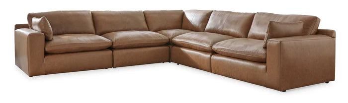 Ashley Emilia Caramel Leather 5-Piece Modular Sectional