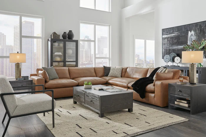 Ashley Emilia Caramel Leather 5-Piece Modular Sectional