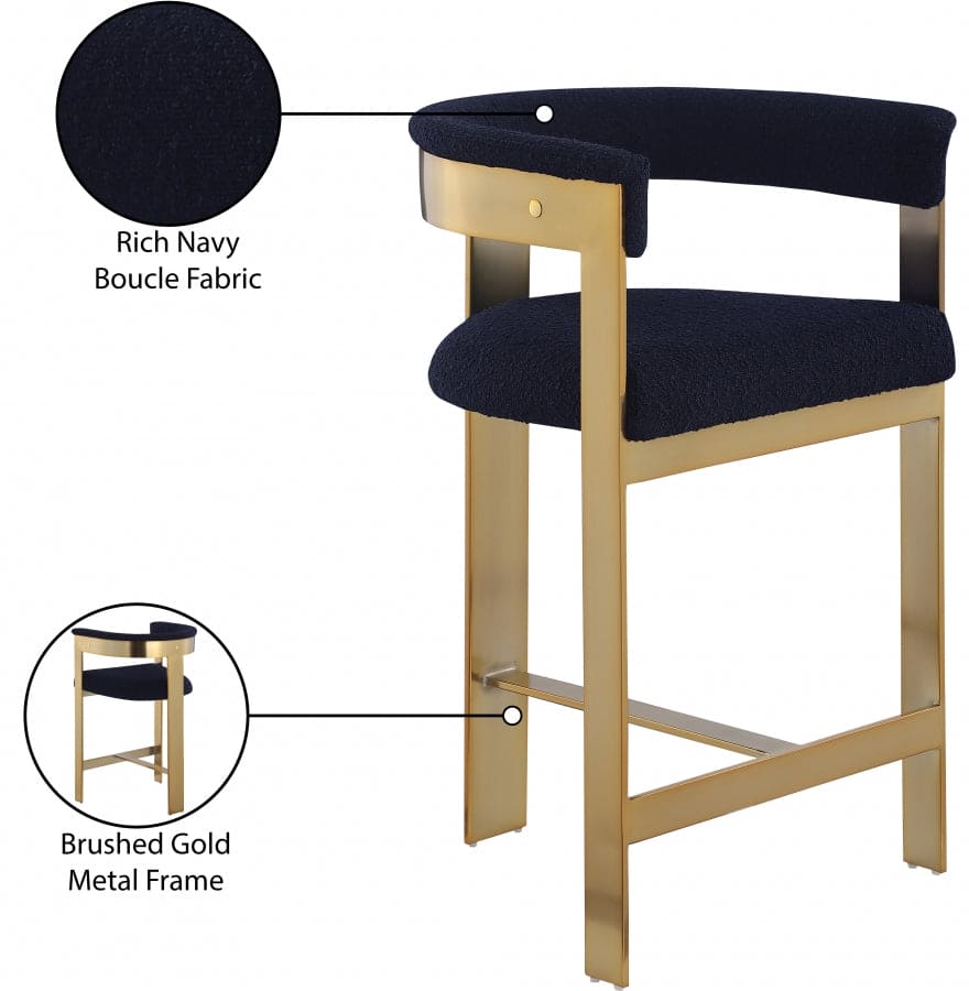 Romeo Boucle Navy Fabric Bar / 2 Counter Stools