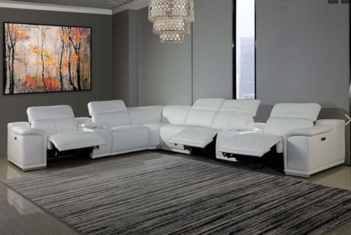 8-pcs White 3 power TOP GRAIN LEATHER P.MOTION