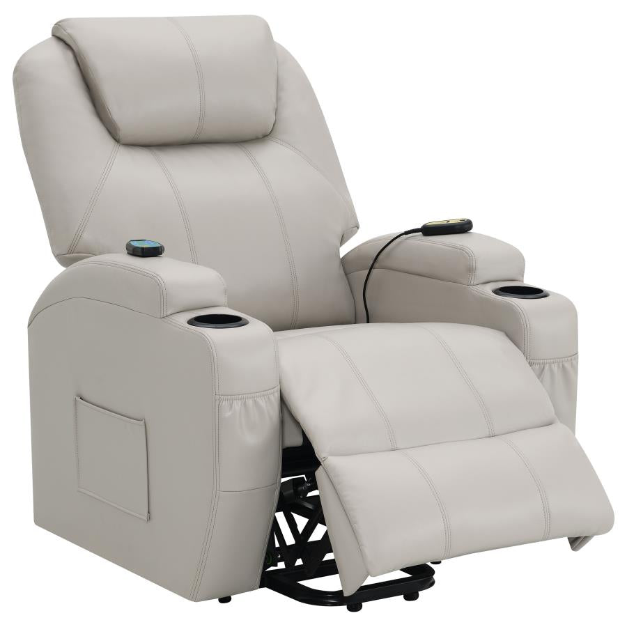 SANGER UPHOLSTERED POWER LIFT MASSAGE RECLINER CHAMPAGNE