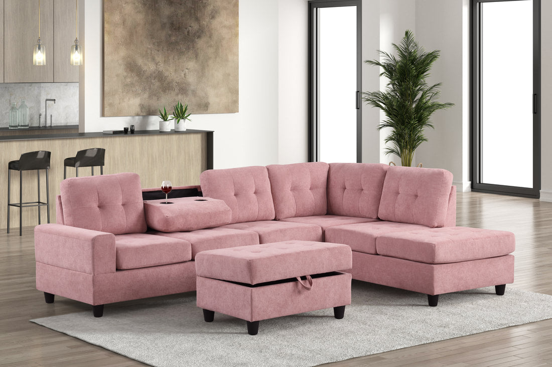 46Heights Reversible Sectional + Ottoman Pink