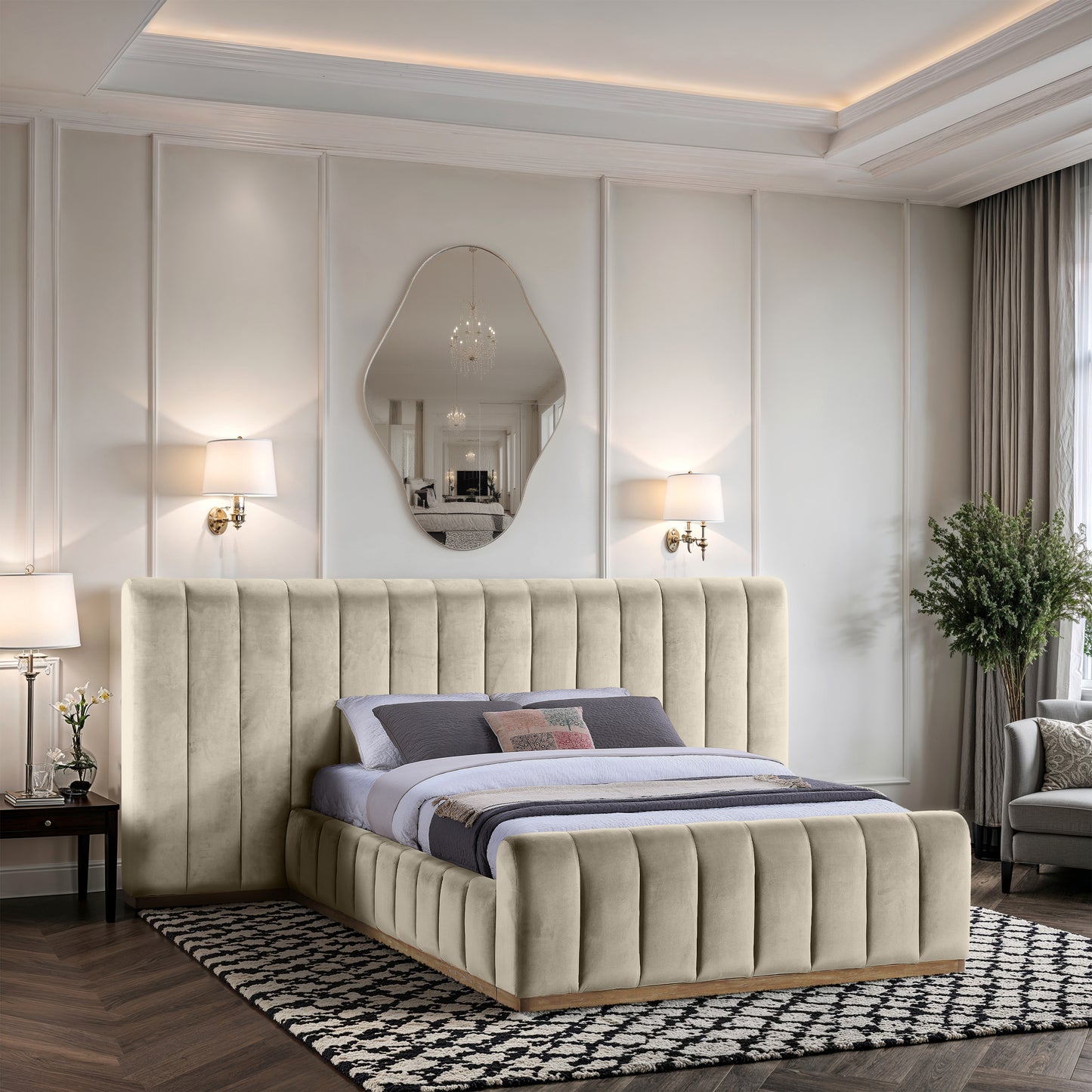 Amara Velvet Upholstered Bed Queen
