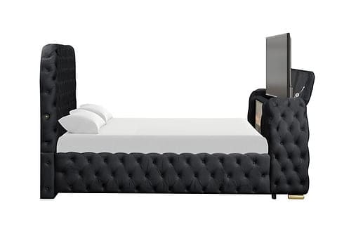Royal Bed with TV lift and fireplace display Black