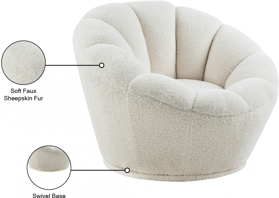 Dream Faux Sheepskin Fur Upholstered Swivel Accent Chair