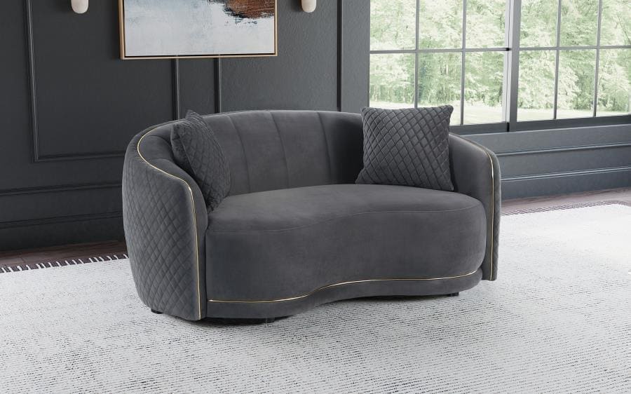 Brookside Velvet Upholstered Curved Sofa Dark Grey
