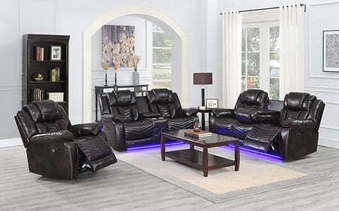 Lucky 3Pcs Reclining Sectional, LED, Bluetooth, Speakers Brown