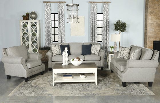 3pcs Sheldon Upholstered Living Room Set With Rolled Arms Grey