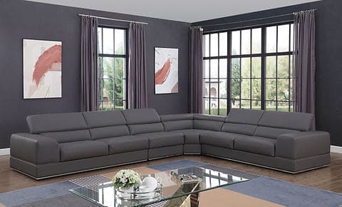Pella (DK. Grey) Italian Leather Sectional (3pcs)*