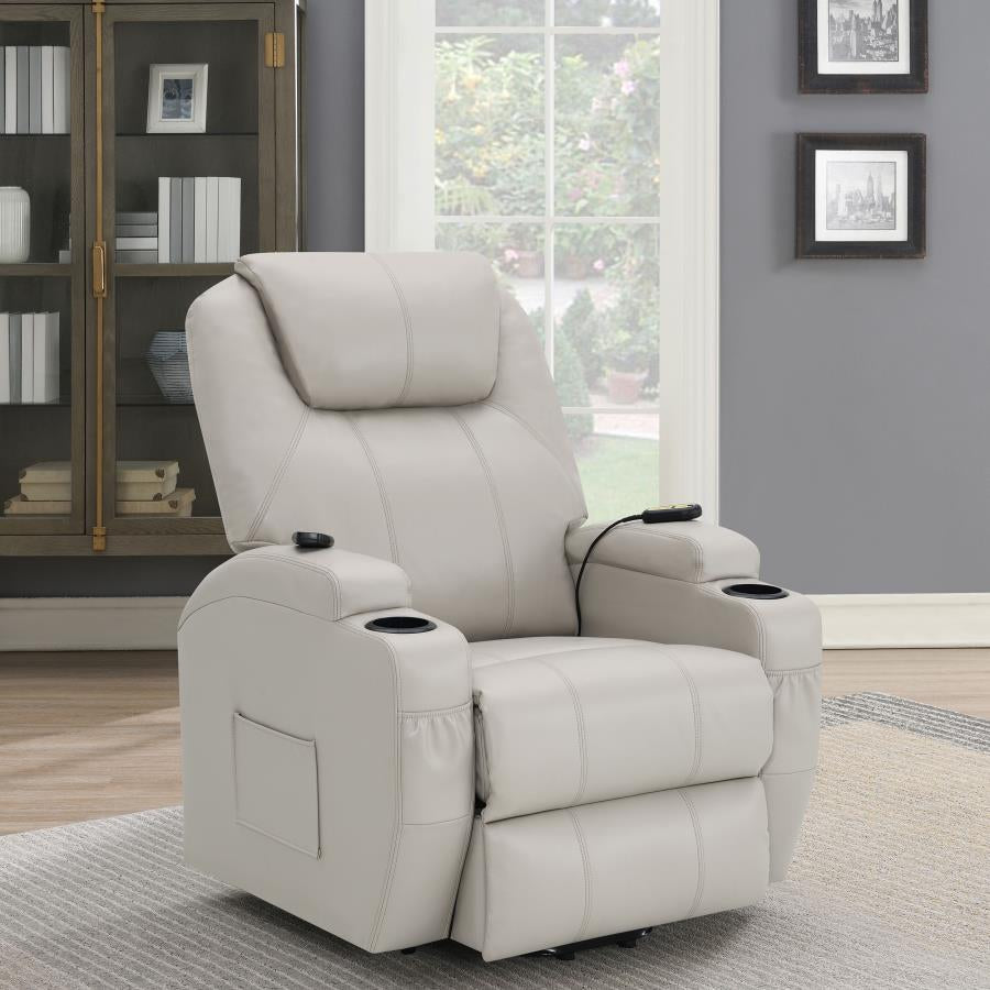 SANGER UPHOLSTERED POWER LIFT MASSAGE RECLINER CHAMPAGNE