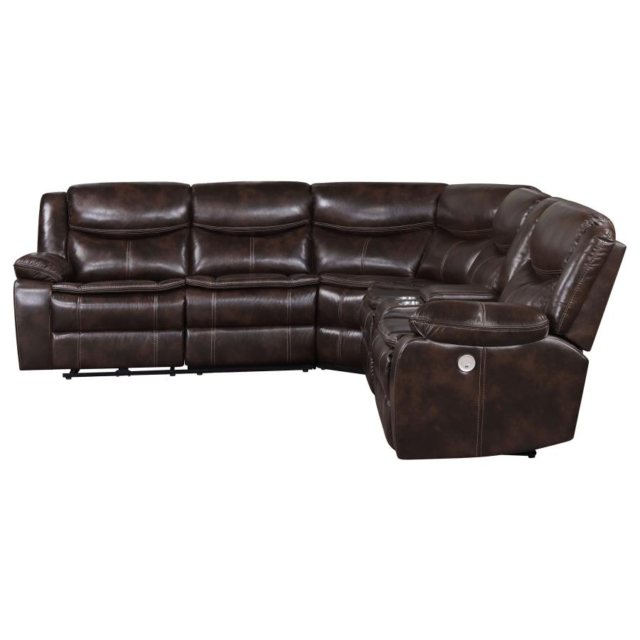 SYCAMORE UPHOLSTERED POWER RECLINING SECTIONAL SOFA BROWN