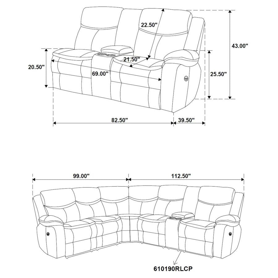 SYCAMORE UPHOLSTERED POWER RECLINING SECTIONAL SOFA BROWN