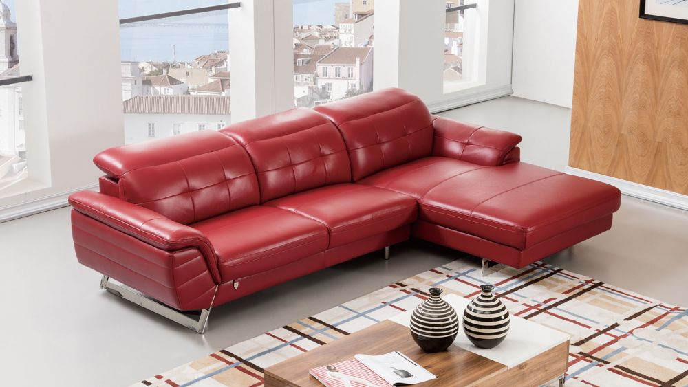 EK-L085 Red Italian Leather Sectional - Right Sitting