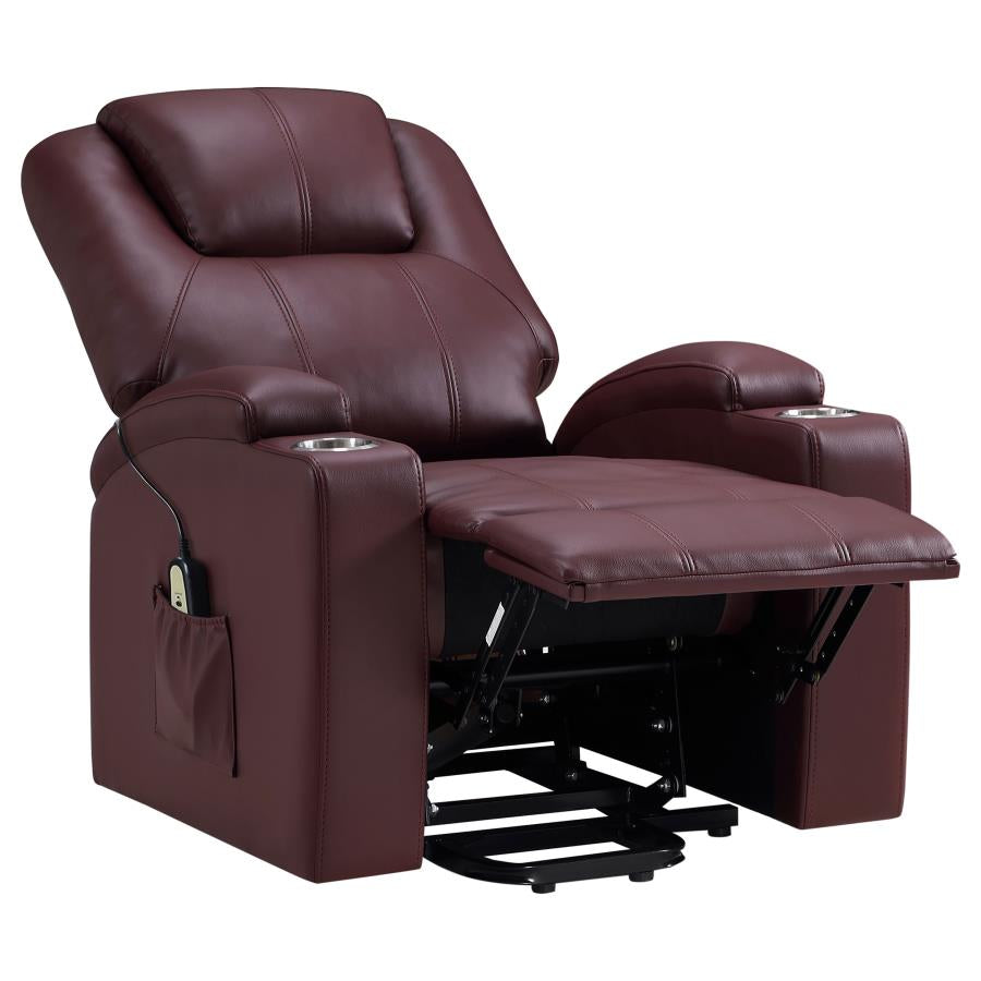 UPHOLSTERED POWER LIFT MASSAGE RECLINER WINE