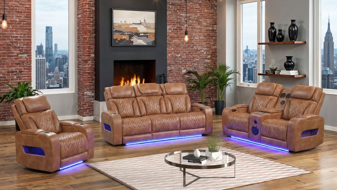 Skyline 3pcs Power Reclining Set(Brown Caramel)