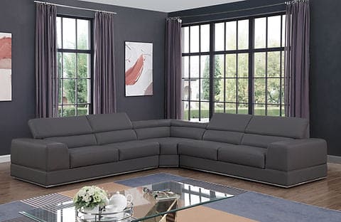 Pella (DK. Grey) Italian Leather Sectional (3pcs)*
