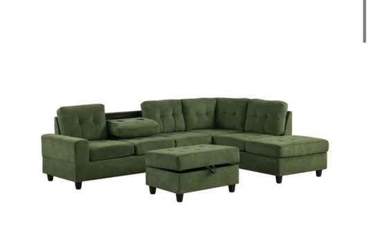 Green Reversible Sectional + Ottoman