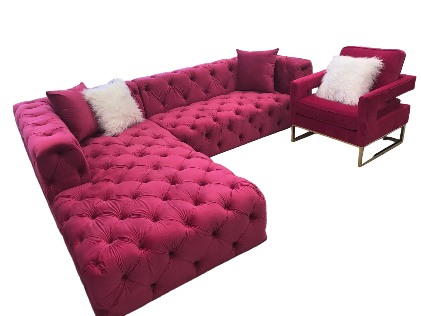 Cloud Pink Velvet Custom Tufted Sectional