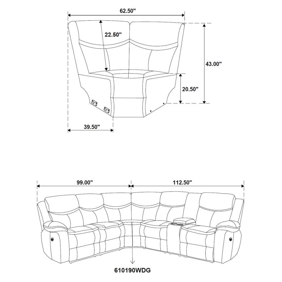 SYCAMORE UPHOLSTERED POWER RECLINING SECTIONAL SOFA BROWN