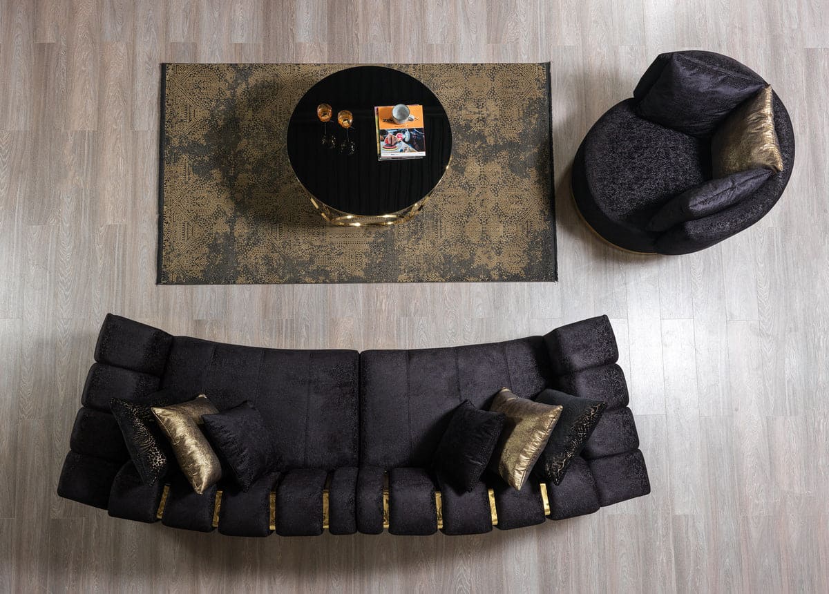 Michelle Black Velvet 2-Piece Curved 118" Sectional