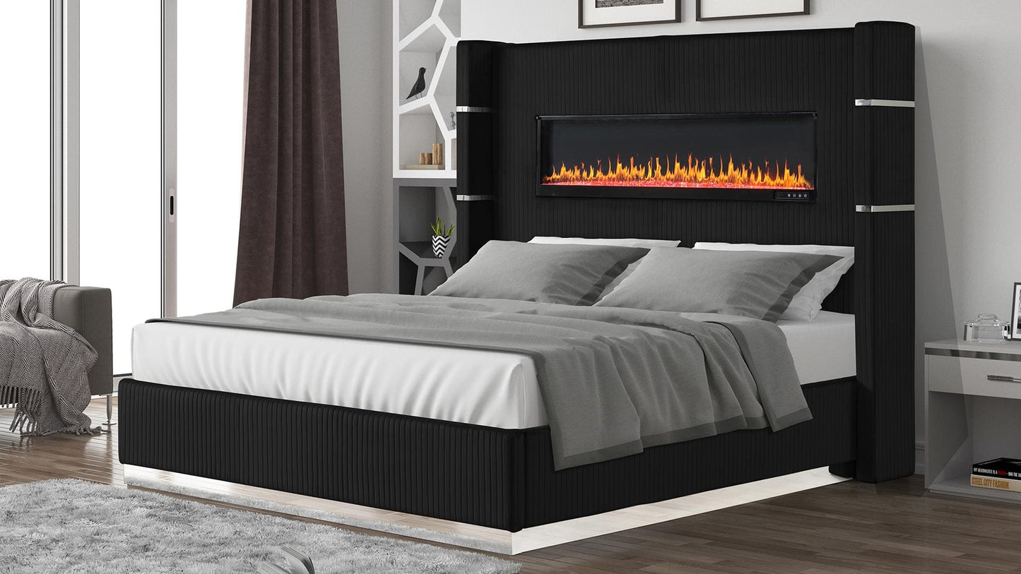 Lizelle Bed in Black Fireplace Display
